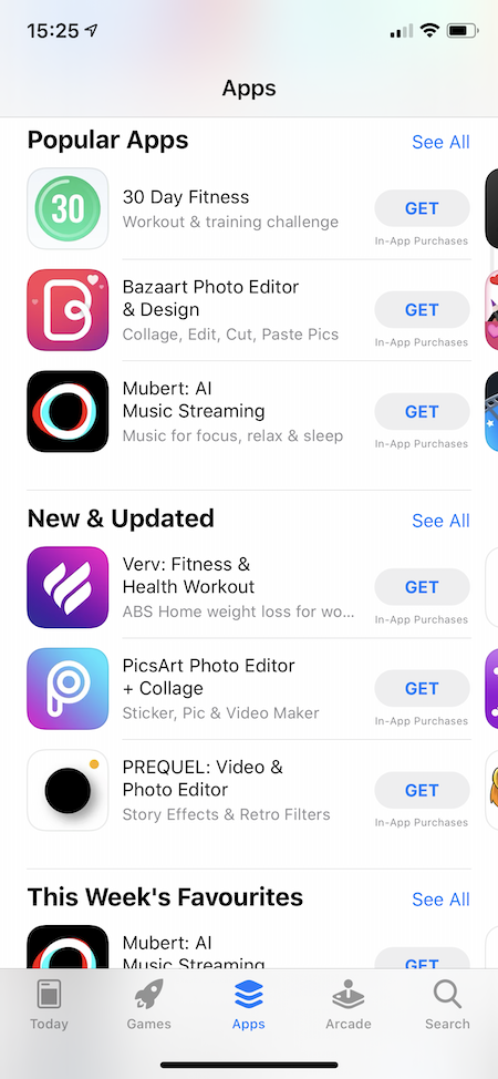 On the App Store main screen, tap Search *mobile