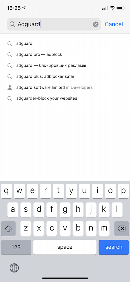 Type AdGuard in the search bar *mobile