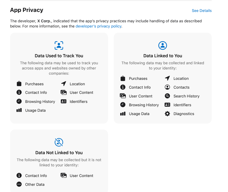 Twitter&rsquo;s privacy labels in App Store
