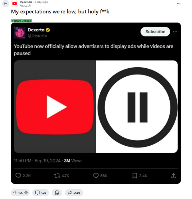 User&rsquo;s reaction to the new ad format