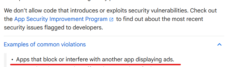Google developer terms  are specifically directed against ad blockers