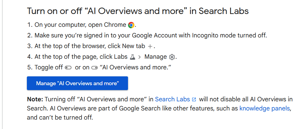No turning off for AI Overview