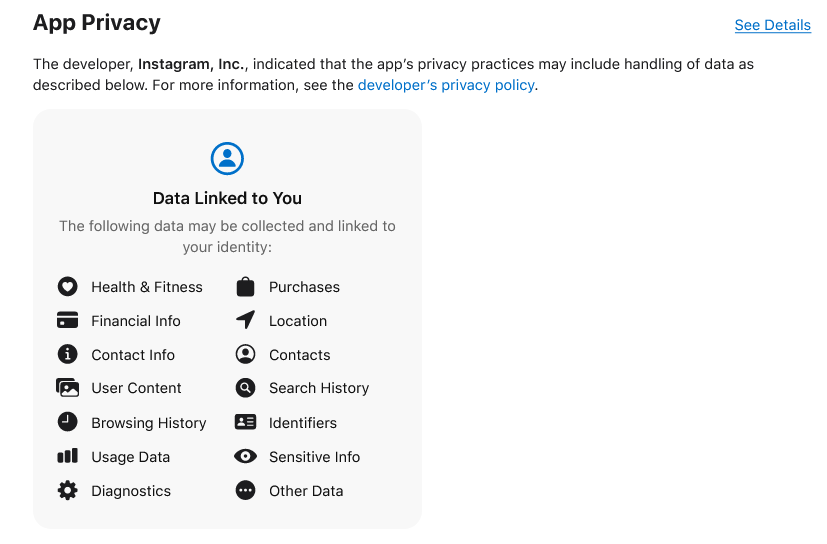 Threads&rsquo; privacy labels in App Store