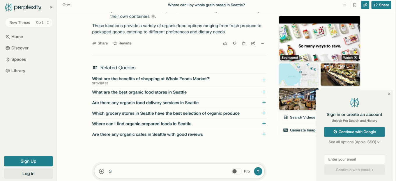 Sponsored ads in Perplexity